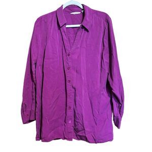 Soft Surroundings Top Womens 1X Fuchsia Button Up Shirt Pintucked Tencel Blouse